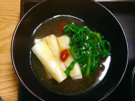 春菊と長芋のあんかけ